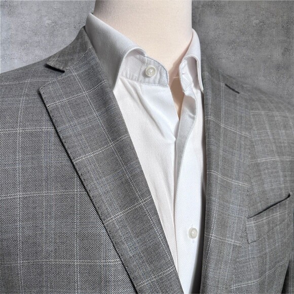 CALVIN KLEIN Men Blazer Sport Coat 2-Button Jacket 42L SILK/WOOL Gray Windowpane - Picture 2 of 10